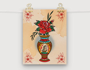 8x10" Flower Vase with clipper ship print
