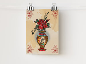 5x7" Flower Vase with clipper ship print